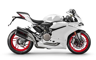 Ducati 959 Panigale, 2017, White sports bike, white Ducati, racing bikes, Ducati