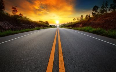 sunrise, road, highway, morning, concepts with a road
