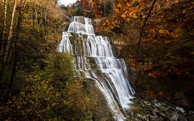 Cascade du Herisson, Waterfall, autumn, rock, water, beautiful waterfall, France