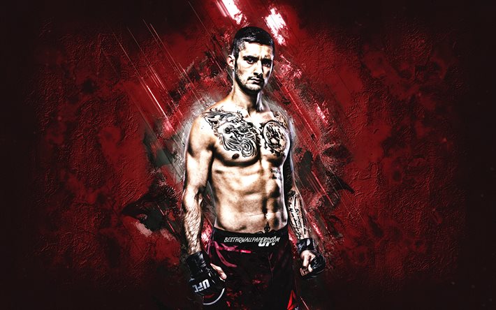 Charles Jourdain, MMA, UFC, canadian fighter, portrait, red stone background, Ultimate Fighting Championship