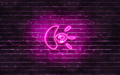 Logitech purple logo, 4k, purple brickwall, Logitech logo, brands, Logitech neon logo, Logitech