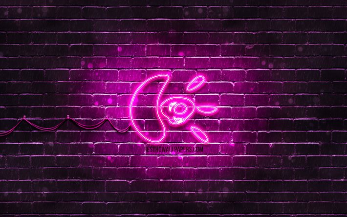 Logitech viola logo, 4k, viola brickwall, logo Logitech, marche, Logitech neon logo Logitech