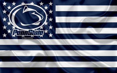 Penn State Nittany Lions, American football team, creative American flag, blue white flag, NCAA, University Park, Pennsylvania, USA, Penn State Nittany Lions logo, emblem, silk flag, American football