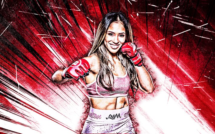 4k, Valerie Loureda, grunge art, MMA, american fighters, purple abstract rays, Mixed martial arts, female fighters, Valerie Loureda 4K, MMA fighters