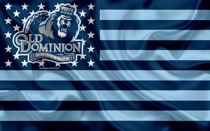 Old Dominion Monarchs, Amerikkalainen jalkapallo joukkue, luova Amerikan lippu, sininen lippu, NCAA, Norfolk, Virginia, USA, Old Dominion Monarchs logo, tunnus, silkki lippu, Amerikkalainen jalkapallo
