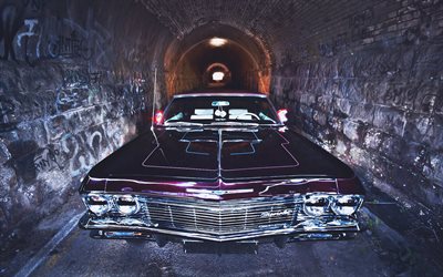 chevrolet impala, vorderansicht, retro-autos, 1965 autos, amerikanische autos, violett imapala, 1965 chevrolet impala, chevrolet