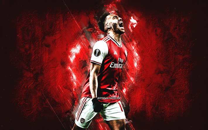 Pierre-Emerick Aubameyang, gabone futbolista, el Arsenal FC, retrato, rojo creativa de fondo, f&#250;tbol, Inglaterra, la Premier league