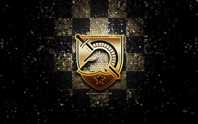 Army Black Knights, glitter logo, NCAA, black brown checkered background, USA, american football team, Army Black Knights logo, mosaic art, american football, America