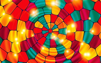 colorful vortex, 4k, mosaic art, creative, spiral, abstract vortex, 3D art, vortex, fractals