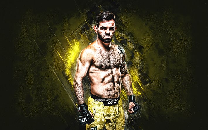 Bruno Silva, Brazilian fighter, MMA, UFC, portrait, yellow stone background, creative art