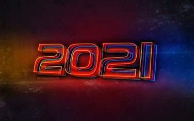2021 A&#241;o Nuevo, 2021 Ne&#243;n de fondo, 2021 conceptos, Nuevas el A&#241;o 2021, luz de ne&#243;n de fondo, de ne&#243;n 2021 arte, Creativo, oscuro 2021 fondo