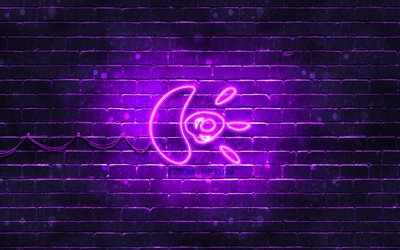 Logitech violet logo, 4k, violet brickwall, Logitech logo, brands, Logitech neon logo, Logitech