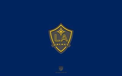 Los Angeles Galaxy, blue background, American soccer team, Los Angeles Galaxy emblem, MLS, California, USA, soccer, Los Angeles Galaxy logo