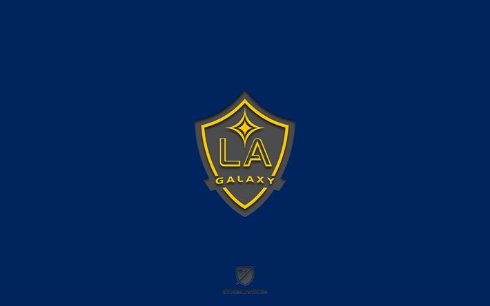 Los Angeles Galaxy, blue background, American soccer team, Los Angeles Galaxy emblem, MLS, California, USA, soccer, Los Angeles Galaxy logo