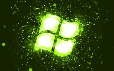 Windows lime logo, 4k, lime neon lights, creative, lime abstract background, Windows logo, OS, Windows