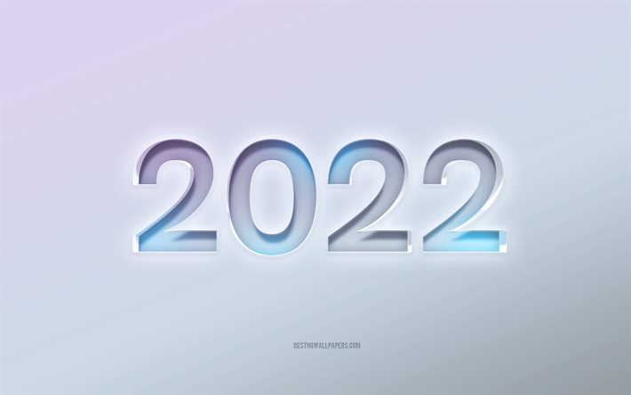 2022-jahr, 4k, gepr&#228;gte buchstaben, 2022-neujahr, wei&#223;er hintergrund, frohes neues jahr 2022, 3d-buchstaben, 2022-konzepte