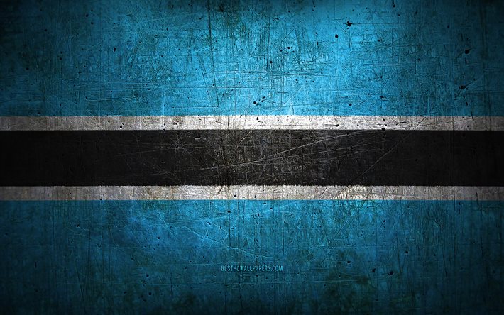 Drapeau en m&#233;tal du Botswana, art grunge, pays africains, Jour du Botswana, symboles nationaux, drapeau du Botswana, drapeaux en m&#233;tal, Drapeau du Botswana, Afrique, Botswana