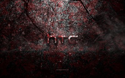 Logo HTC, art grunge, logo pierre HTC, texture pierre rouge, HTC, texture pierre grunge, embl&#232;me HTC, logo HTC 3d