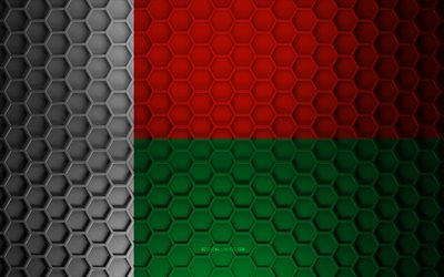 Madagascar flag, 3d hexagons texture, Madagascar, 3d texture, Madagascar 3d flag, metal texture, flag of Madagascar
