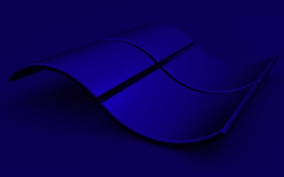 Logotipo azul escuro do Windows, 4K, planos de fundo azul escuro, criativo, sistema operacional, logotipo do Windows 3D, arte, logotipo ondulado do Windows 3D, logotipo do Windows, Windows