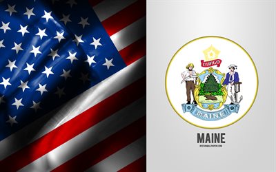 Seal of Maine, USA Flag, Maine emblem, Maine coat of arms, Maine badge, American flag, Maine, USA