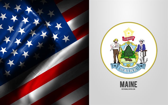 Selo do Maine, bandeira dos EUA, emblema do Maine, bras&#227;o do Maine, bandeira americana, Maine, EUA