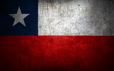 Chilean metal flag, grunge art, South American countries, Day of Chile, national symbols, Chile flag, metal flags, Flag of Chile, South America, Chilean flag, Chile