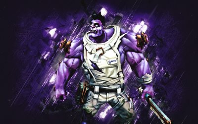 Dr Mundo, League of Legends, purple stone background, LoL, League of Legends characters, Dr Mundo League of Legends
