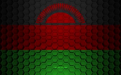 Malawi flag, 3d hexagons texture, Malawi, 3d texture, Malawi 3d flag, metal texture, flag of Malawi