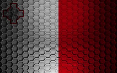 Malta flag, 3d hexagons texture, Malta, 3d texture, Malta 3d flag, metal texture, flag of Malta