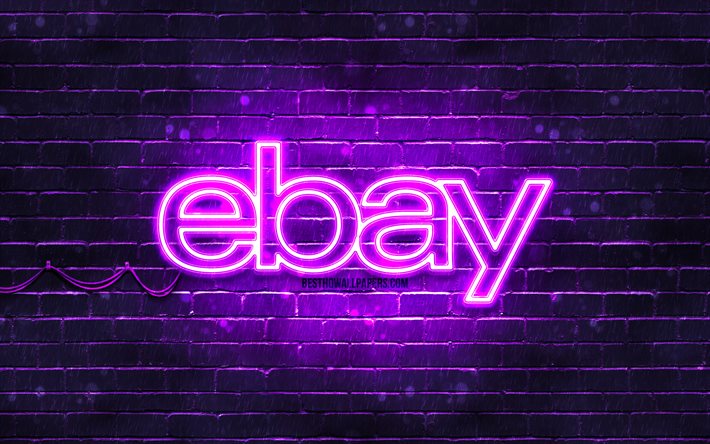Ebay violet logo, 4k, violet brickwall, Ebay logo, brands, Ebay neon logo, Ebay