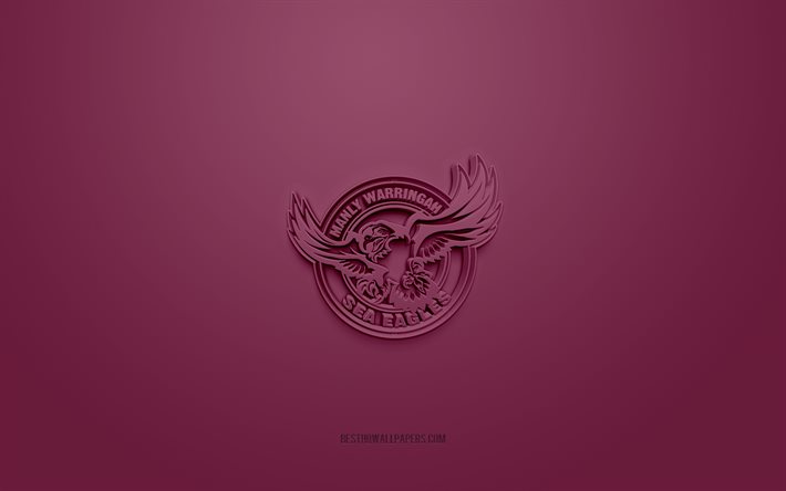 Manly Sea Eagles, logotipo 3D criativo, fundo cor de vinho, National Rugby League, emblema 3D, NRL, liga australiana de rugby, Sydney, Austr&#225;lia, arte 3D, rugby, logotipo 3D Manly Sea Eagles