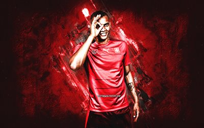 Manuel Akanji, Switzerland national football team, grunge art, Swiss football player, Switzerland, football, red stone background