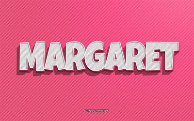 Margaret, pink lines background, wallpapers with names, Margaret name, female names, Margaret greeting card, line art, picture with Margaret name