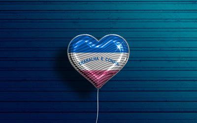 I Love Espirito Santo, 4k, realistic balloons, blue wooden background, brazilian states, flag of Espirito Santo, Brazil, balloon with flag, States of Brazil, Espirito Santo flag, Espirito Santo, Day of Espirito Santo