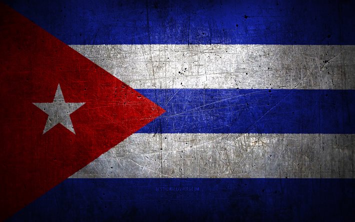 Cuban metal flag, grunge art, North American countries, Day of Cuba, national symbols, Cuba flag, metal flags, Flag of Cuba, North America, Cuban flag, Cuba
