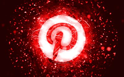 Logotipo vermelho do Pinterest, 4k, luzes de n&#233;on vermelhas, criativo, fundo abstrato vermelho, logotipo do Pinterest, rede social, Pinterest