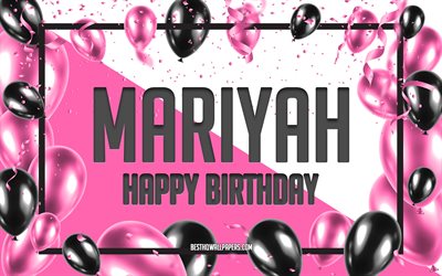 お誕生日おめでとうマリヤ, 誕生日バルーンの背景, マリヤ, 名前の壁紙, マリヤお誕生日おめでとう, ピンクの風船の誕生日の背景, グリーティングカード, マリヤの誕生日