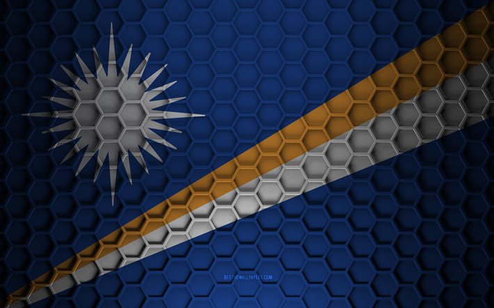 Marshall Islands flag, 3d hexagons texture, Marshall Islands, 3d texture, Marshall Islands 3d flag, metal texture, flag of Marshall Islands
