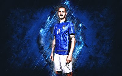 Leonardo Bonucci, Italian jalkapallomaajoukkue, italialainen jalkapalloilija, muotokuva, sininen kivi tausta, Italia, jalkapallo