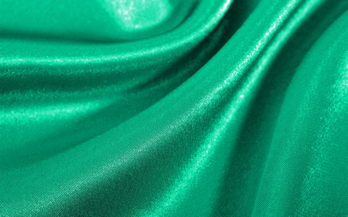 turquoise satin wavy, 4k, silk texture, fabric wavy textures, turquoise fabric background, textile textures, satin textures, turquoise backgrounds, wavy textures