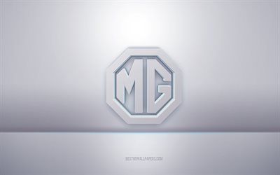 Logo blanc MG 3d, fond gris, logo MG, art 3d cr&#233;atif, MG, embl&#232;me 3d
