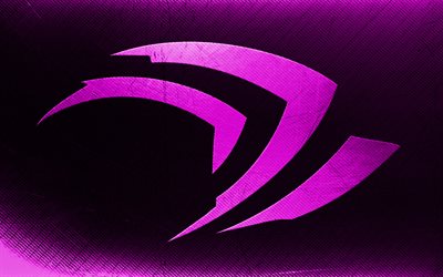 Nvidia violett logotyp, grungekonst, violett typografisk bakgrund, kreativ, Nvidia grunge logotyp, m&#228;rken, Nvidia logotyp, Nvidia
