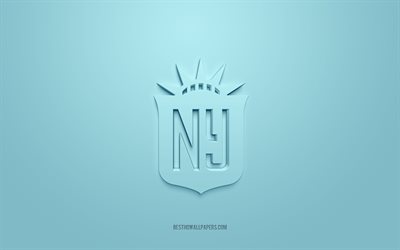 NJ NY Gotham FC, logo 3D creativo, sfondo blu, NWSL, emblema 3d, squadra di calcio americana, New Jersey, USA, arte 3d, calcio, logo 3d NJ NY Gotham FC