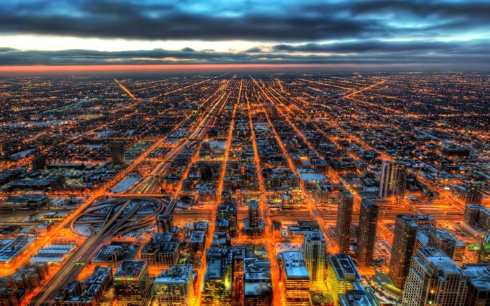&quot;Chicago, panorama, coucher de soleil, etats-unis, HDR, l&#39;Illinois, l&#39;Am&#233;rique