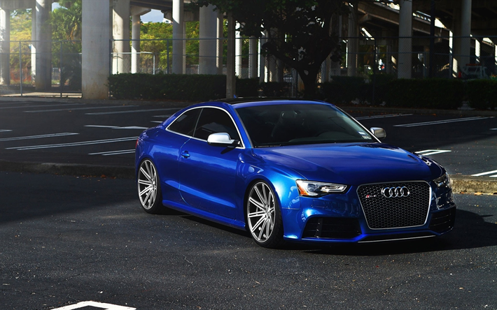 Audi RS5 Coup&#233;, aparcamiento, tuning, coches alemanes, azul RS5, Audi