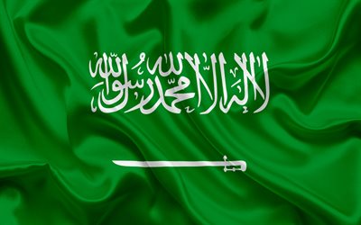 Saudi Arabia flag, green silk flag, national symbols, Saudi Arabia
