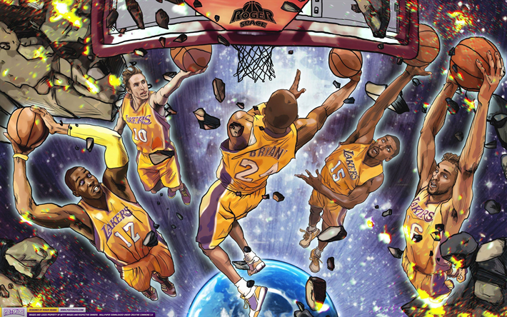 Lakers de Los Angeles, de l&#39;art, de la NBA, les Lakers de los angeles, basket-ball, Kobe Bryant, Vander Bleu, Thomas Robinson, Tyler Ennis, Pau Gasol