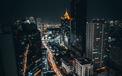 4k, Bangkok, moderneja rakennuksia, metropoli, nightscapes, Thaimaa, Aasiassa