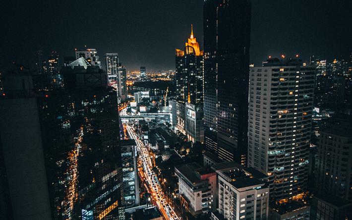4k, Bangkok, edificios modernos, metropolis, paisajes nocturnos, Tailandia, Asia